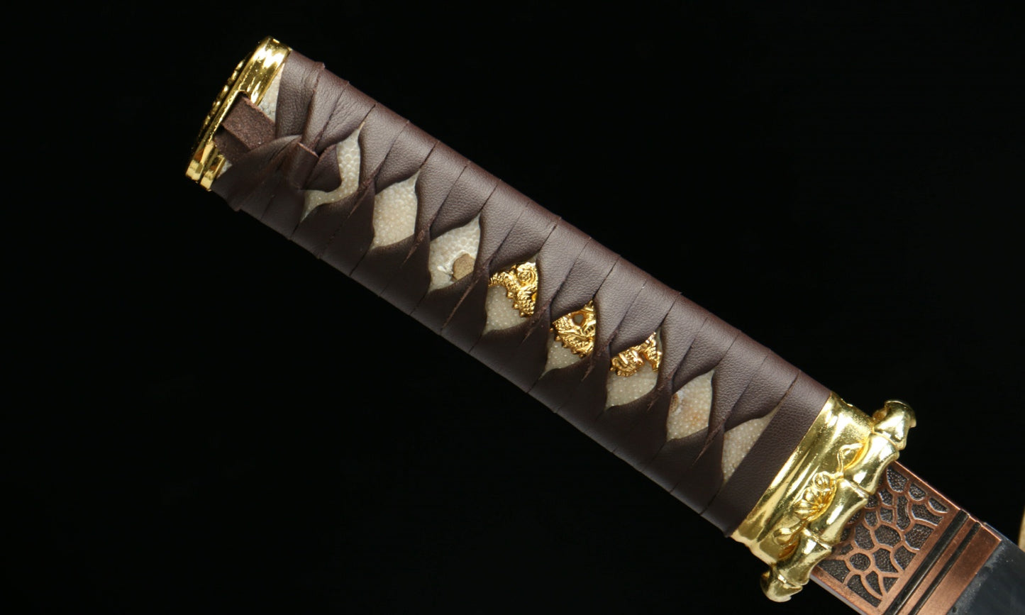 "Celestial Flame" 1065 Steel Wakizashi - 12.6" Oil-Tempered Blade | Zinc Alloy Fittings & Cedar Saya | No.310Hand-forged katana