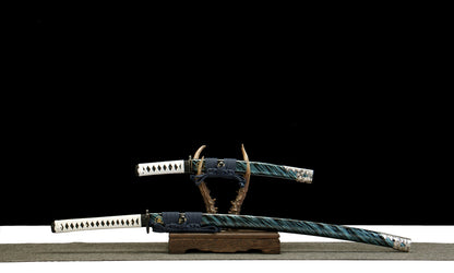 Ghost of Tsushima Inspired Katana (Clay Tempered) - T10 Steel with Oil Quenching, Blue Bark Wood Saya & Zinc Alloy Fittings, Collector's Set,Battle-ready katana