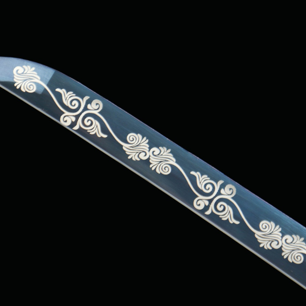 "Aoi Honō Cobalt Inferno" Katana - 28.3" Flame-Tempered 1065 High Carbon Steel | Anti-Corrosion Zinc Alloy | Charred Blue Bark Saya | 40.5" Fire Art Collection,Battle-ready katana