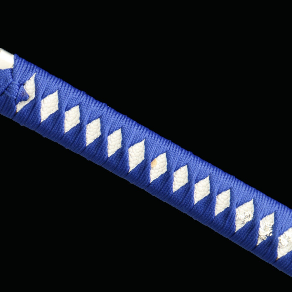 "Aoi Honō Cobalt Inferno" Katana - 28.3" Flame-Tempered 1065 High Carbon Steel | Anti-Corrosion Zinc Alloy | Charred Blue Bark Saya | 40.5" Fire Art Collection,Battle-ready katana