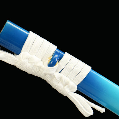 "Aoi Honō Cobalt Inferno" Katana - 28.3" Flame-Tempered 1065 High Carbon Steel | Anti-Corrosion Zinc Alloy | Charred Blue Bark Saya | 40.5" Fire Art Collection,Battle-ready katana