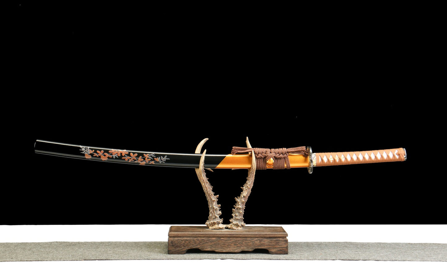 "Akiyama Crimson Harvest" Katana - 28.3" Autumn-Tempered 1065 Steel | Maple-Engraved Zinc Alloy | Wabi-Sabi Blue Bark Saya | 40.5" Seasonal Art Collection,Battle-ready katana