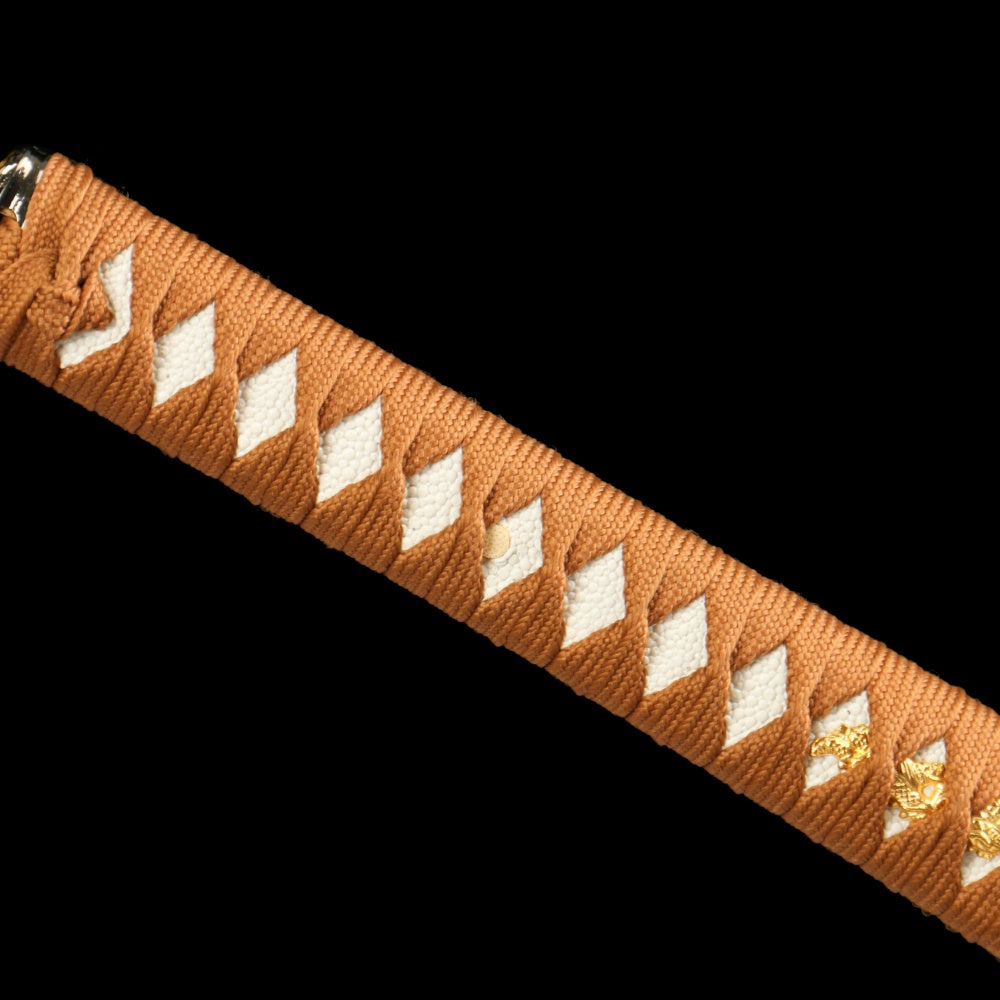 "Akiyama Crimson Harvest" Katana - 28.3" Autumn-Tempered 1065 Steel | Maple-Engraved Zinc Alloy | Wabi-Sabi Blue Bark Saya | 40.5" Seasonal Art Collection,Battle-ready katana