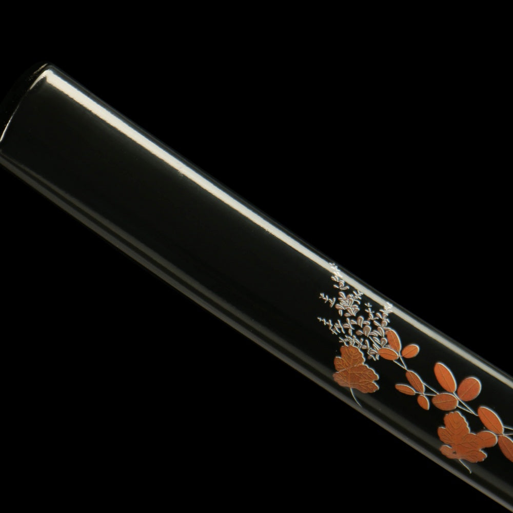 "Akiyama Crimson Harvest" Katana - 28.3" Autumn-Tempered 1065 Steel | Maple-Engraved Zinc Alloy | Wabi-Sabi Blue Bark Saya | 40.5" Seasonal Art Collection,Battle-ready katana