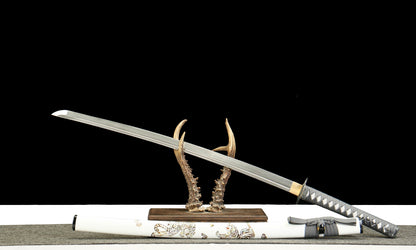 "Byakko Roaring Tiger" Katana - 28.3" Divine Beast 1065 Steel | Frosted Zinc Fittings | Winter Blue Bark Saya | Four Guardians Collection,Battle-ready katana