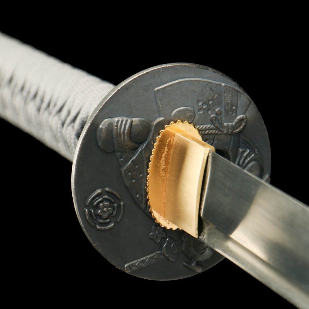 "Byakko Roaring Tiger" Katana - 28.3" Divine Beast 1065 Steel | Frosted Zinc Fittings | Winter Blue Bark Saya | Four Guardians Collection,Battle-ready katana