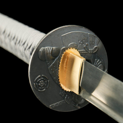 "Byakko Roaring Tiger" Katana - 28.3" Divine Beast 1065 Steel | Frosted Zinc Fittings | Winter Blue Bark Saya | Four Guardians Collection,Battle-ready katana