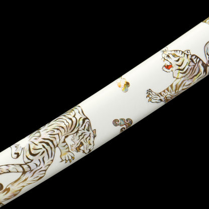 "Byakko Roaring Tiger" Katana - 28.3" Divine Beast 1065 Steel | Frosted Zinc Fittings | Winter Blue Bark Saya | Four Guardians Collection,Battle-ready katana