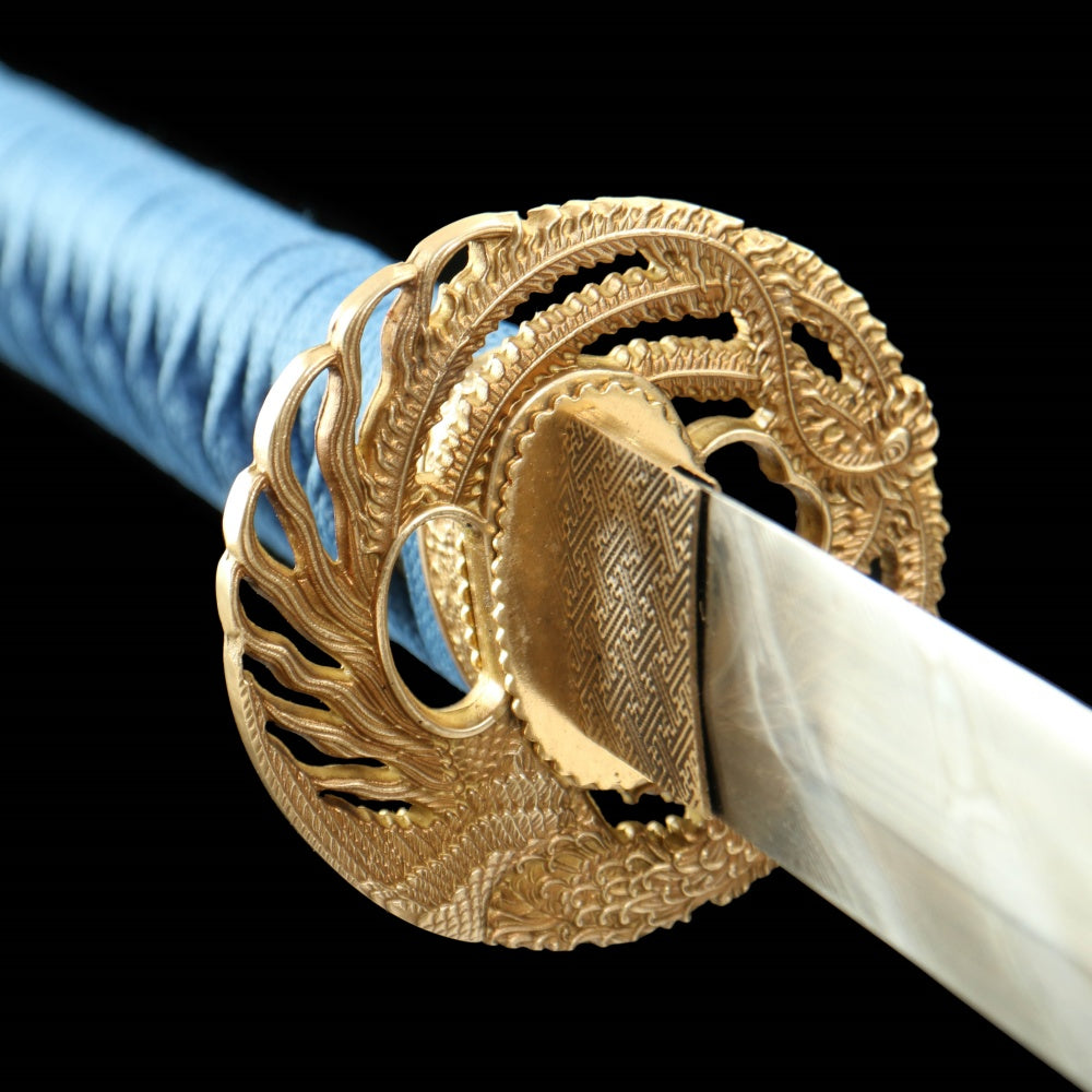 "Cosmic Anvil" Damascus Katana - 28.3" Twist Core Steel | Patina Copper Fittings | Celestial Wood Saya | Limited Edition Art Sword,Functional samurai sword