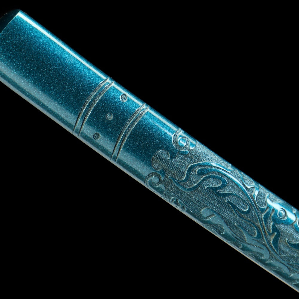 "Cosmic Anvil" Damascus Katana - 28.3" Twist Core Steel | Patina Copper Fittings | Celestial Wood Saya | Limited Edition Art Sword,Functional samurai sword