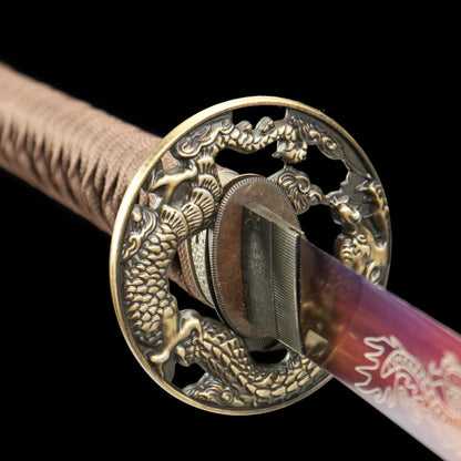 "Crimson Celestial" Blue-Tempered Katana - 28.3" 1065 Carbon Steel | Zodiac Alloy Fittings | Etherwood Saya | Annihilator Series,Functional samurai sword