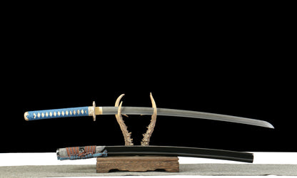 "Celestial Forge" Traditional Katana - 28.3" Tamahagane Steel | Copper Cloud Fittings | Partial Rayskin Saya | Master Smith's Legacy,Functional samurai sword