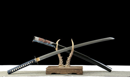 "Silver Heron" Monk-Forged Katana - 28.3" Tamahagane Steel | Gilt Copper Fittings | Partial Stingray Saya | Imperial Artisan Series,Functional samurai sword