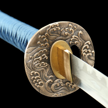 "Celestial Forge" Traditional Katana - 28.3" Tamahagane Steel | Copper Cloud Fittings | Partial Rayskin Saya | Master Smith's Legacy,Functional samurai sword