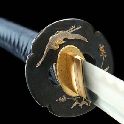 "Silver Heron" Monk-Forged Katana - 28.3" Tamahagane Steel | Gilt Copper Fittings | Partial Stingray Saya | Imperial Artisan Series,Functional samurai sword