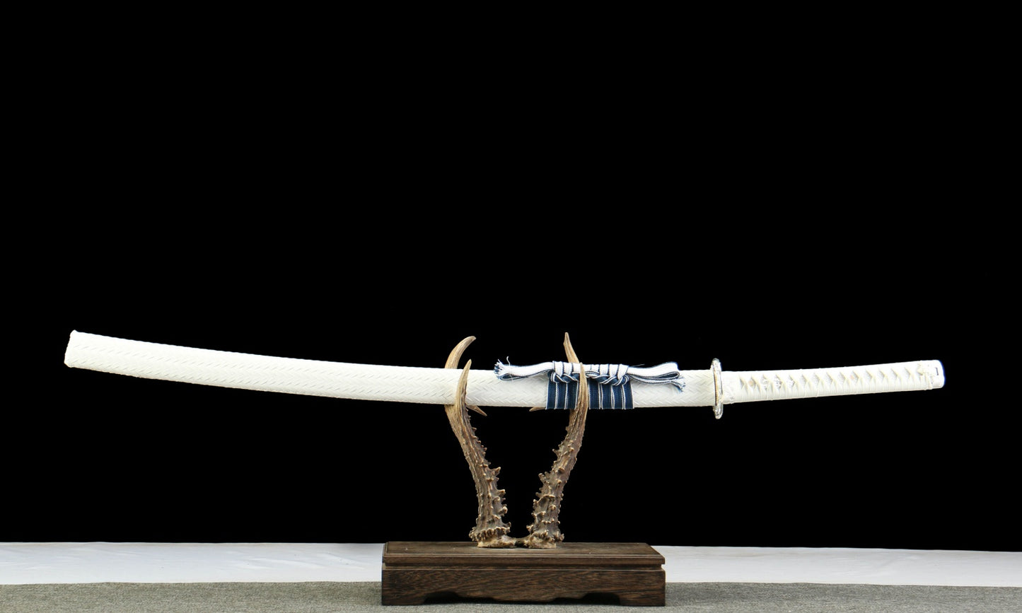 "Argent Edge" Katana - 28.3" 1065 Carbon Steel | Frost Textured Fittings | Minimalist Saya | Essential Samurai Sword,Functional samurai sword