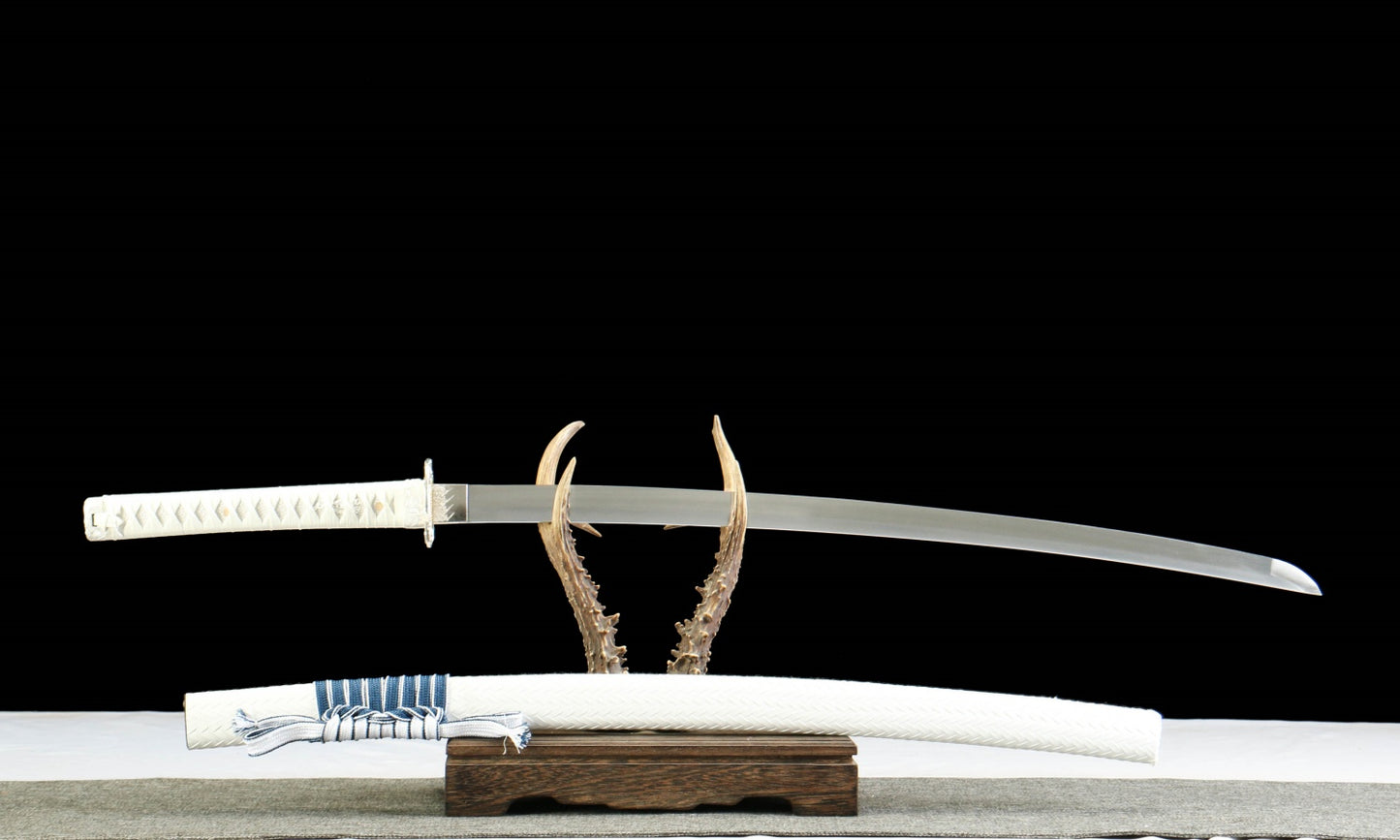 "Argent Edge" Katana - 28.3" 1065 Carbon Steel | Frost Textured Fittings | Minimalist Saya | Essential Samurai Sword,Functional samurai sword