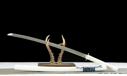 "Argent Edge" Katana - 28.3" 1065 Carbon Steel | Frost Textured Fittings | Minimalist Saya | Essential Samurai Sword,Functional samurai sword