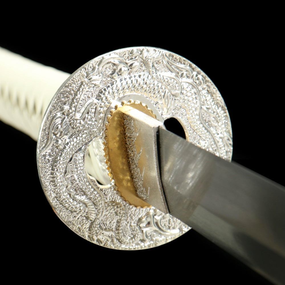 "Argent Edge" Katana - 28.3" 1065 Carbon Steel | Frost Textured Fittings | Minimalist Saya | Essential Samurai Sword,Functional samurai sword