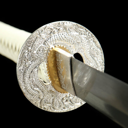 "Argent Edge" Katana - 28.3" 1065 Carbon Steel | Frost Textured Fittings | Minimalist Saya | Essential Samurai Sword,Functional samurai sword