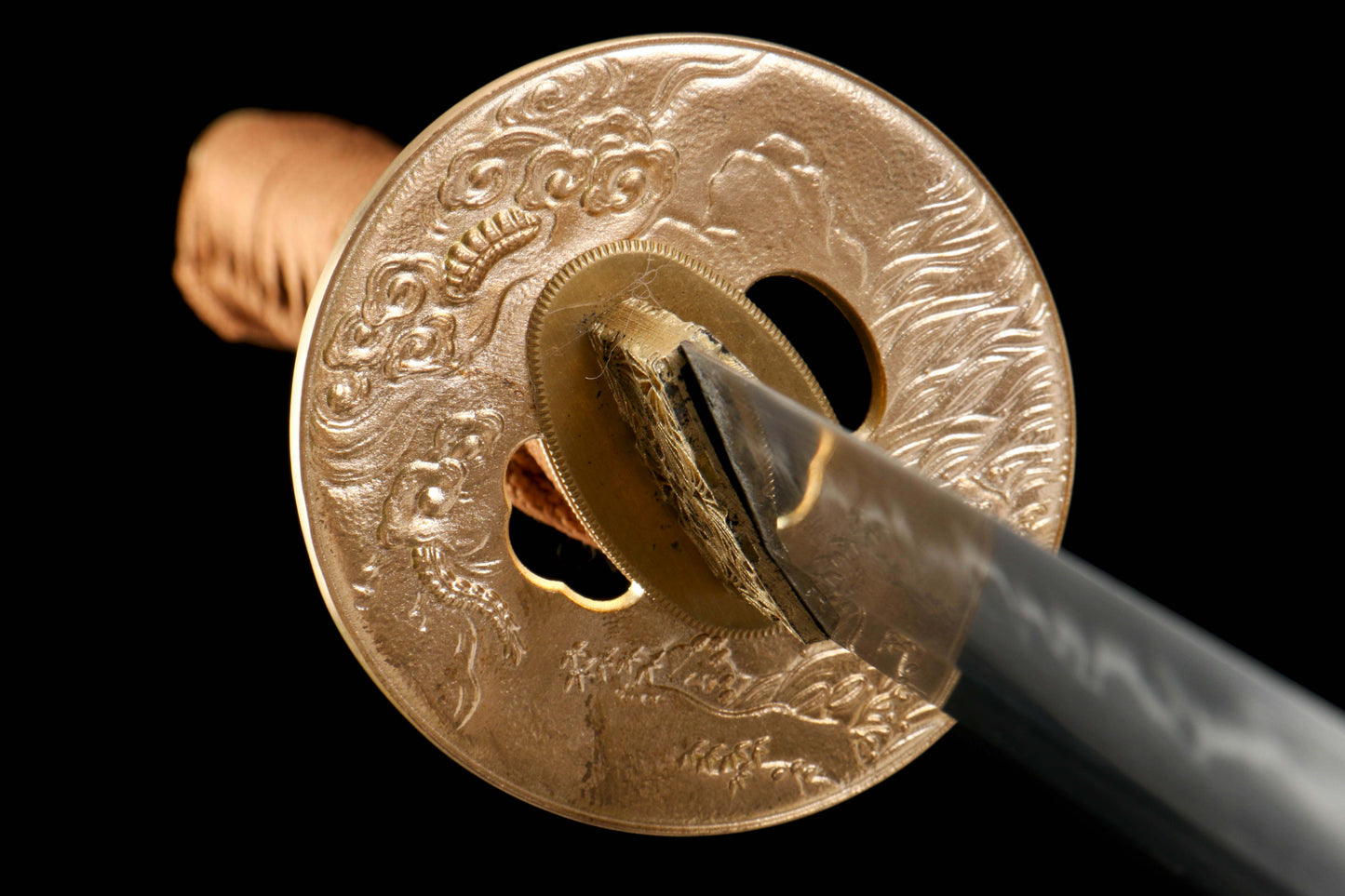 Blossom Moon Katana - Premium T10 Clay Tempered Samurai Sword, Full Copper Fittings, Genuine Ray Skin & Silk Ito Wrap, Model 830, Iaido Grade,Battle-ready katana