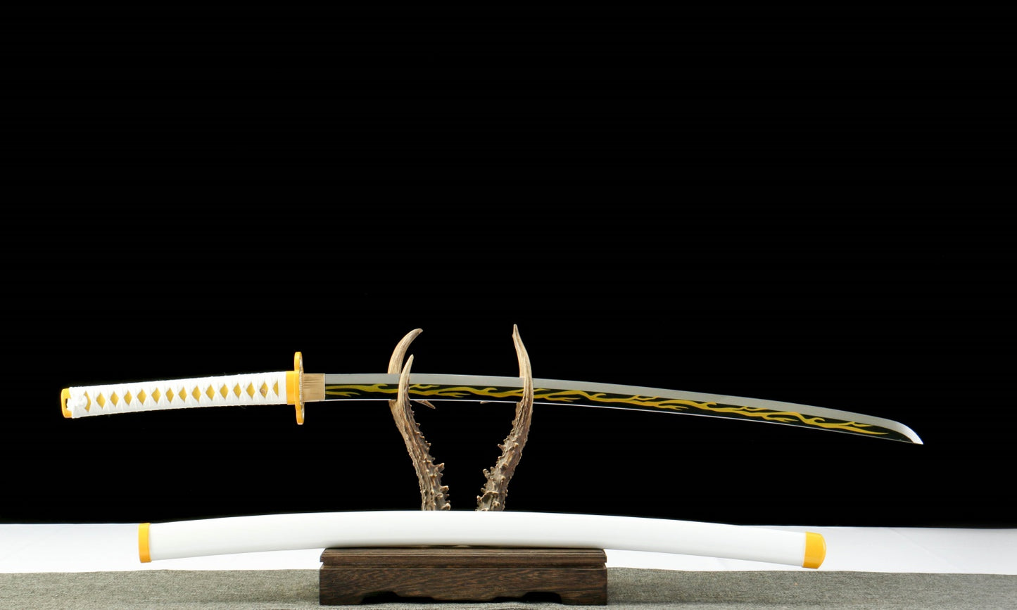 Demon Slayer: Zenitsu Agatsuma Nichirin Sword Replica - Anime Collectible, 105cm with Blue Lacquered Wood Sheath, Official Style,Battle-ready katana