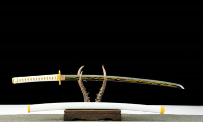 Demon Slayer: Zenitsu Agatsuma Nichirin Sword Replica - Anime Collectible, 105cm with Blue Lacquered Wood Sheath, Official Style,Battle-ready katana