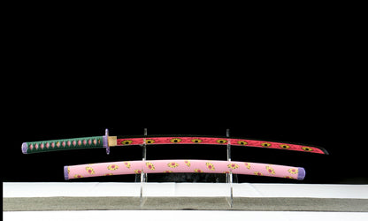 Demon Slayer Kokushibo Katana - Official Style Nichirin Sword, Six-Sided Polish, Blue-Painted Wood Sheath, 58HRC for Cosplay & Display,Battle-ready katana