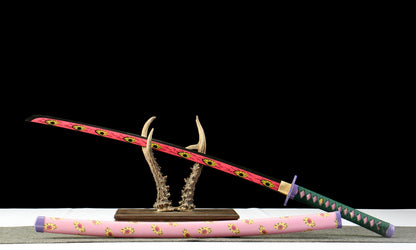 Demon Slayer Kokushibo Katana - Official Style Nichirin Sword, Six-Sided Polish, Blue-Painted Wood Sheath, 58HRC for Cosplay & Display,Battle-ready katana