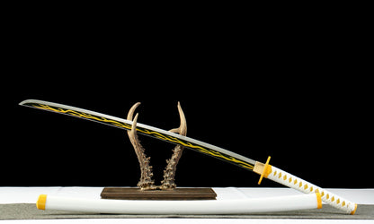 Demon Slayer: Zenitsu Agatsuma Nichirin Sword Replica - Anime Collectible, 105cm with Blue Lacquered Wood Sheath, Official Style,Battle-ready katana