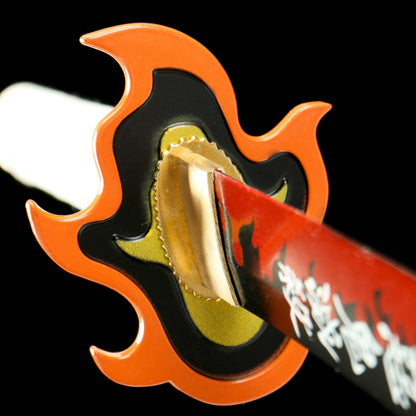 Demon Slayer: Kyojuro Rengoku's Nichirin Sword Replica - Anime Style with Green Lacquered Sheath, 58HRC Hardness, for Cosplay & Display,Battle-ready katana