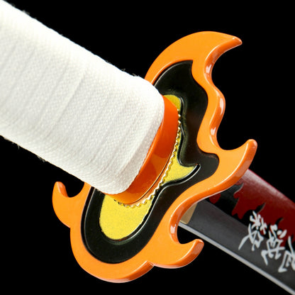 Demon Slayer: Kyojuro Rengoku's Nichirin Sword Replica - Anime Style with Green Lacquered Sheath, 58HRC Hardness, for Cosplay & Display,Battle-ready katana