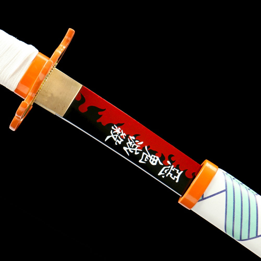 Demon Slayer: Kyojuro Rengoku's Nichirin Sword Replica - Anime Style with Green Lacquered Sheath, 58HRC Hardness, for Cosplay & Display,Battle-ready katana