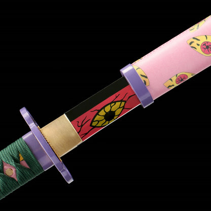 Demon Slayer Kokushibo Katana - Official Style Nichirin Sword, Six-Sided Polish, Blue-Painted Wood Sheath, 58HRC for Cosplay & Display,Battle-ready katana