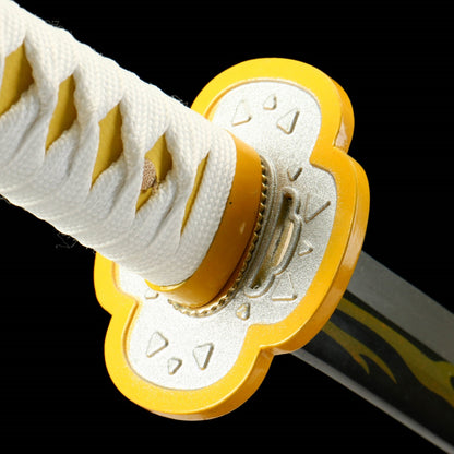 Demon Slayer: Zenitsu Agatsuma Nichirin Sword Replica - Anime Collectible, 105cm with Blue Lacquered Wood Sheath, Official Style,Battle-ready katana