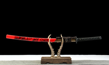 "Crimson Mirage" Katana - 28.3" Phantom 65Mn Blade | Zinc Alloy Tsuba | Alert No.410,Functional samurai sword