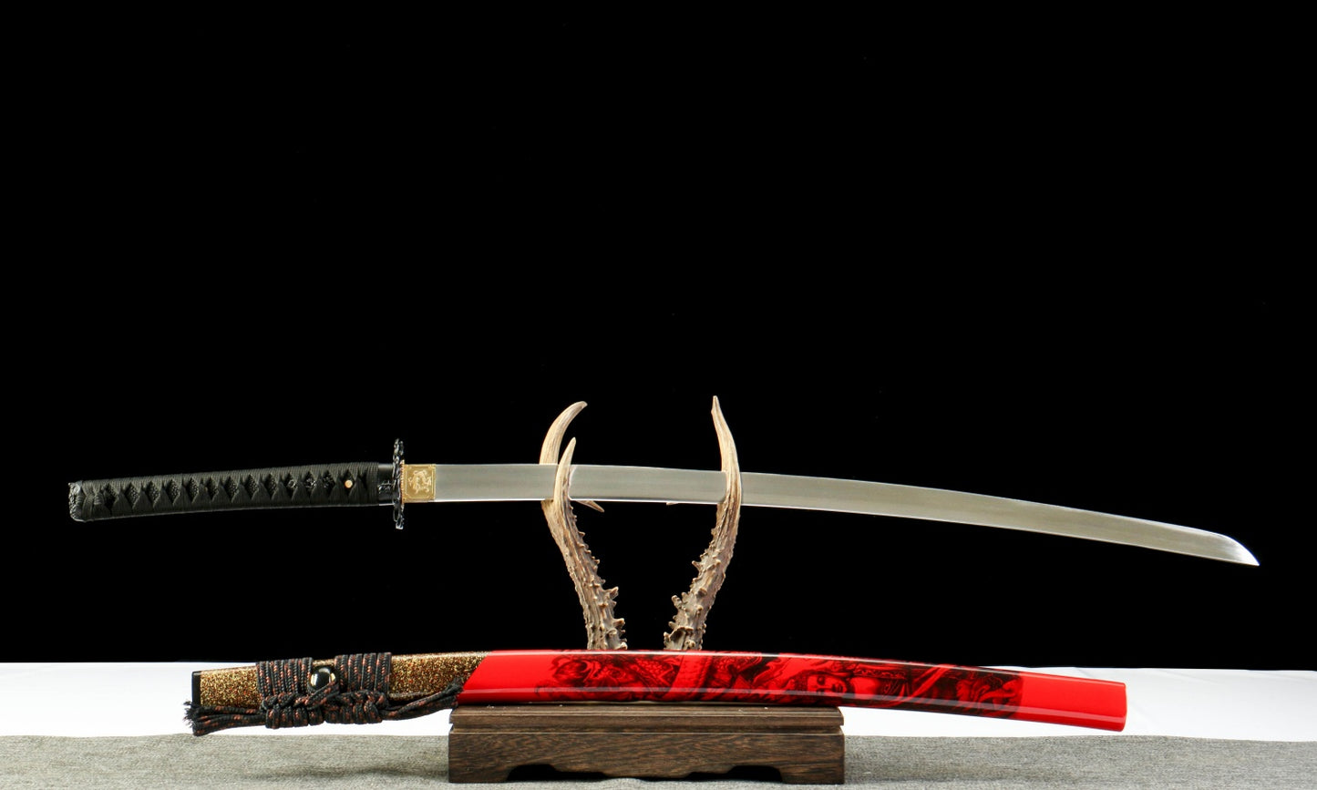 "Crimson Mirage" Katana - 28.3" Phantom 65Mn Blade | Zinc Alloy Tsuba | Alert No.410,Functional samurai sword