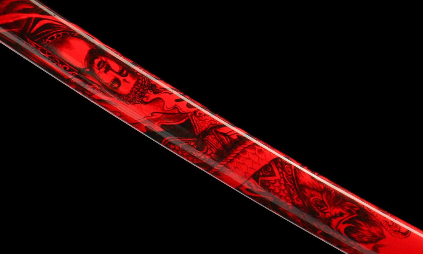 "Crimson Mirage" Katana - 28.3" Phantom 65Mn Blade | Zinc Alloy Tsuba | Alert No.410,Functional samurai sword