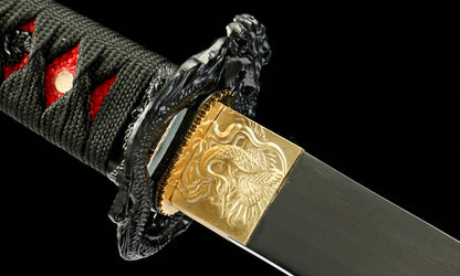 "Blood Eclipse" Katana - 28.3" 65Mn Battle Steel | Solar Tsuba Fittings | Inferno No.370,Functional samurai sword