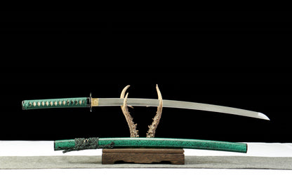 "Azure Ripple" Clover Damascus Katana | Iron Fittings & Genuine Ray Skin Handle | Hand-Forged No.670Battle-ready katana