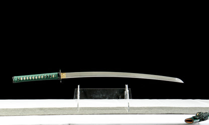 "Azure Ripple" Clover Damascus Katana | Iron Fittings & Genuine Ray Skin Handle | Hand-Forged No.670Battle-ready katana