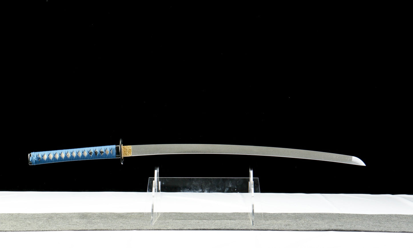 "Azure Flow" 28.3" Damascus Clover Pattern Katana | Chinese Pistache Scabbard & Genuine Ray Skin Handle | Iron Fittings | No.670Battle-ready katana