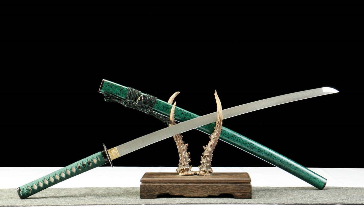 "Azure Ripple" Clover Damascus Katana | Iron Fittings & Genuine Ray Skin Handle | Hand-Forged No.670Battle-ready katana