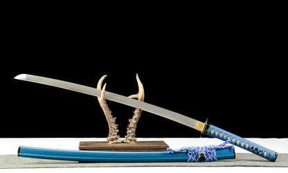 "Azure Tide" Damascus Clover Katana - 28.3" Wave Pattern Blade | Real Ray Skin Grip | Poseidon No.670,Functional samurai sword