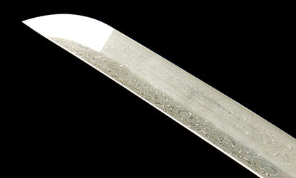 "Azure Ripple" Clover Damascus Katana | Iron Fittings & Genuine Ray Skin Handle | Hand-Forged No.670Battle-ready katana