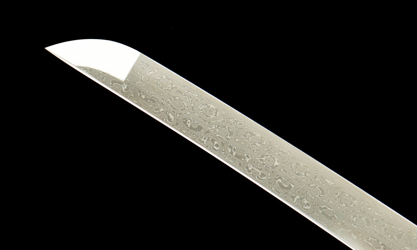 "Azure Tide" Damascus Clover Katana - 28.3" Wave Pattern Blade | Real Ray Skin Grip | Poseidon No.670,Functional samurai sword