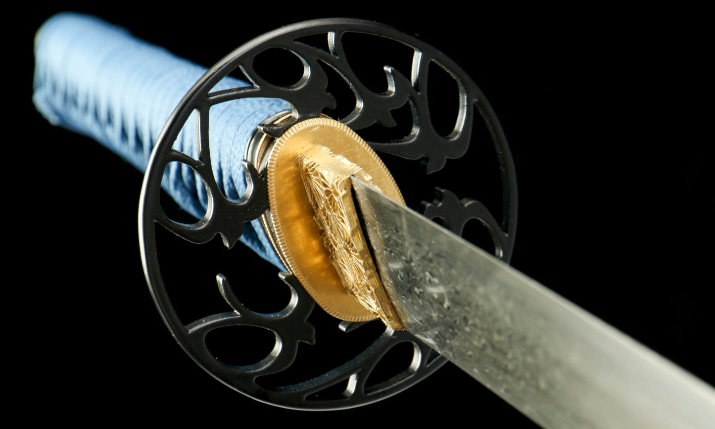 "Azure Tide" Damascus Clover Katana - 28.3" Wave Pattern Blade | Real Ray Skin Grip | Poseidon No.670,Functional samurai sword