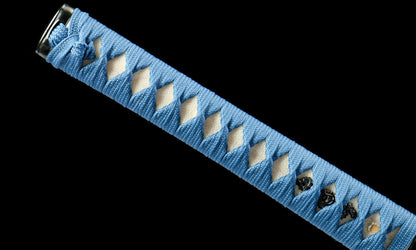 "Azure Flow" 28.3" Damascus Clover Pattern Katana | Chinese Pistache Scabbard & Genuine Ray Skin Handle | Iron Fittings | No.670Battle-ready katana