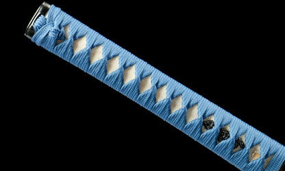 "Azure Tide" Damascus Clover Katana - 28.3" Wave Pattern Blade | Real Ray Skin Grip | Poseidon No.670,Functional samurai sword