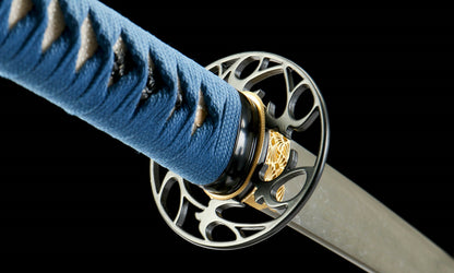 "Azure Tide" Damascus Clover Katana - 28.3" Wave Pattern Blade | Real Ray Skin Grip | Poseidon No.670,Functional samurai sword